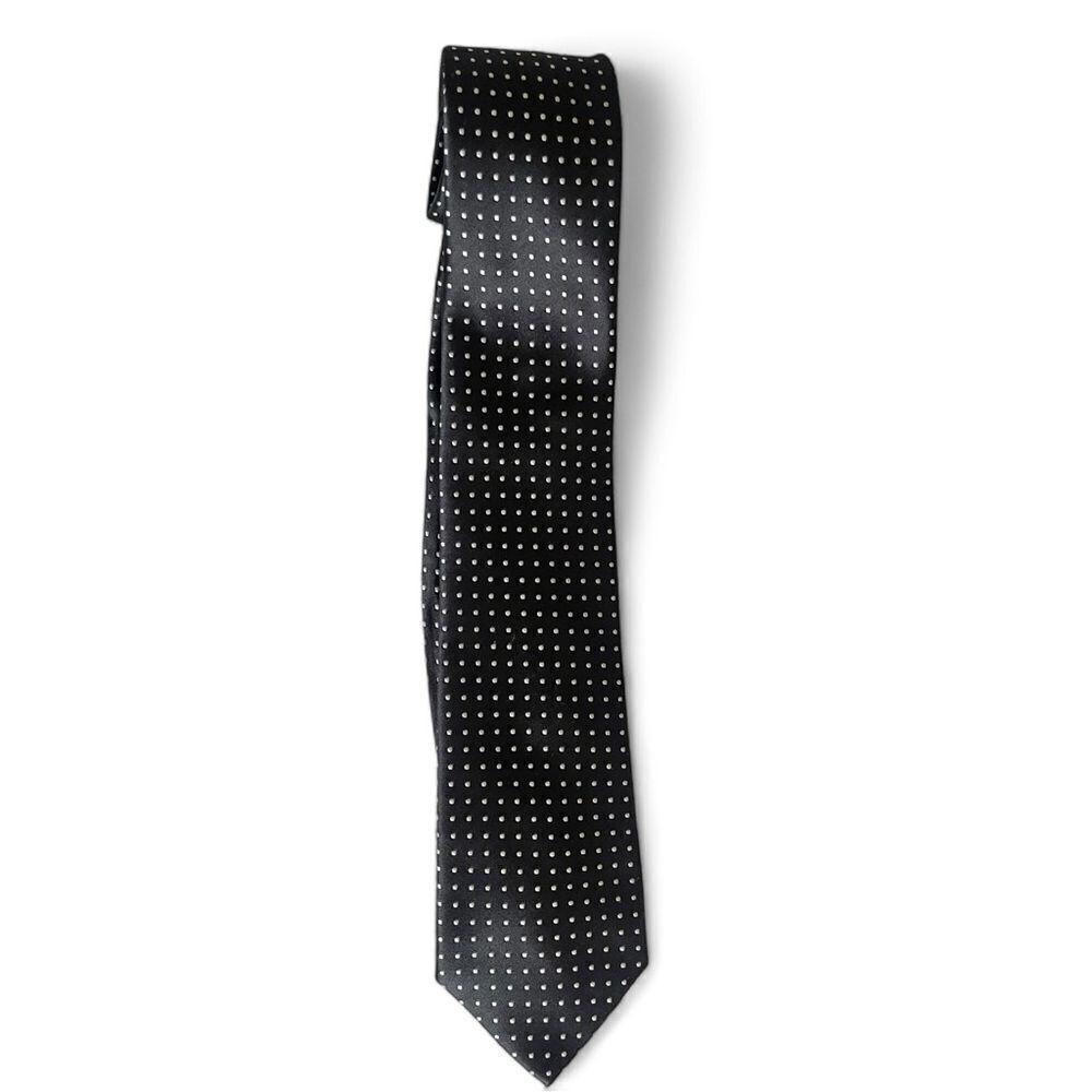 John Sparks Black Silver Gray Micro Dot Pattern Satin Necktie Tie
